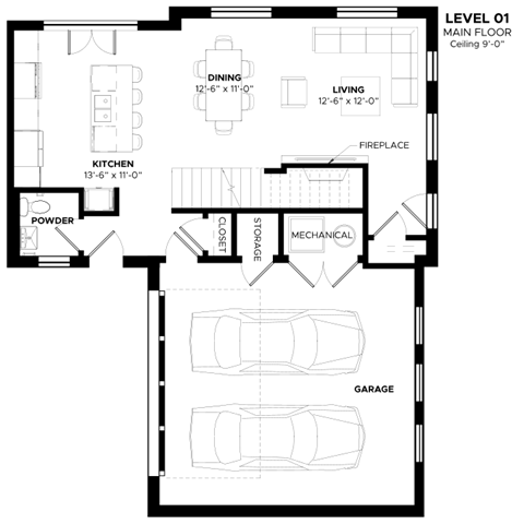 the floor plan for a bedroom apartment with a closet and a garage